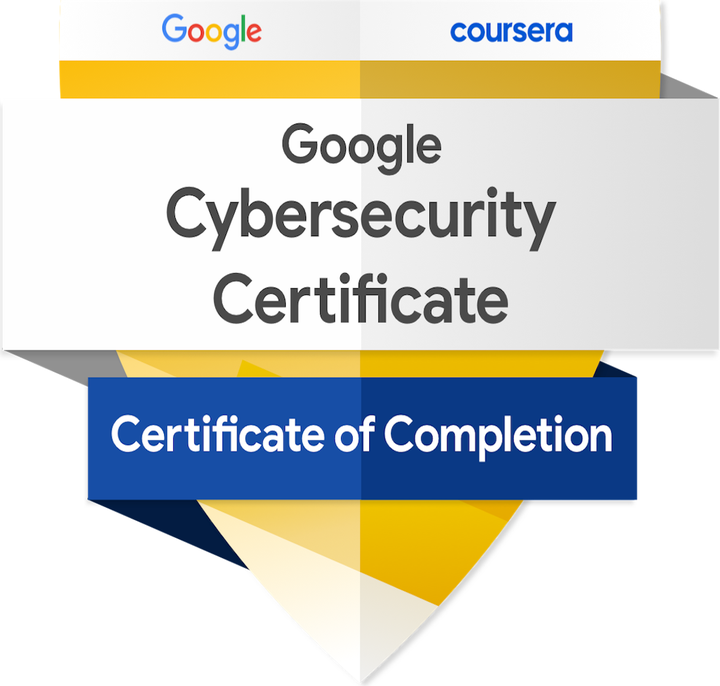 Google Cybersecurity Certificate badge from Google and Coursera